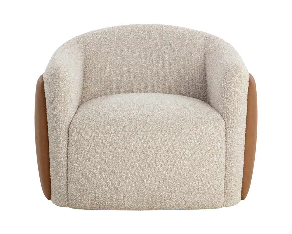 Sunpan Caris Swivel Lounge Chair – Mid-century Comfort In Santa Cruz Oatmeal & Milliken Cognac Finish Taupe Fabric ,Faux Leather 112208