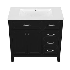 English Elm 36" Modern Bathroom Vanity With Sink Combo, Sleek Black Cabinet, Durable Storage & Stylish Design N725P246491B