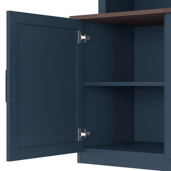 English Elm Wall Unit Entertainment Center with Built in Charging Mdf Media Console Open Shelving Blue W1580S00437