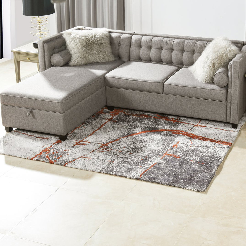 English Elm Jennifer Taylor Home - Quarry 5x6.5' Abstract Area Rug — Waterproof Polypropylene, Fade-Proof Medium Pile, Gray Cream Rust Elegance B2719P245965