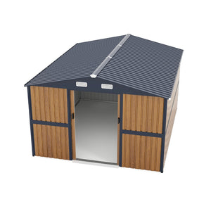 English Elm 10x12 Galvanized Steel Outdoor Shed with Lockable Entry Windows and Sloped Roof W1598S00032