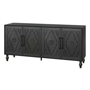 English Elm Carved Flower Door Large Storage Cabinet with Metal Handles — Elegant Carved Design for Entryway, Kitchen and Living Room Black W1445P164168