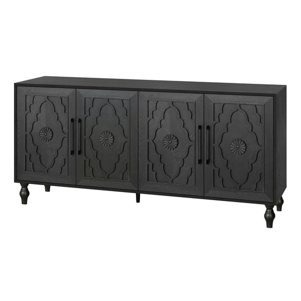 English Elm Carved Flower Door Large Storage Cabinet with Metal Handles — Elegant Carved Design for Entryway, Kitchen and Living Room Black W1445P164168