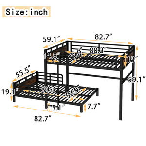 English Elm Full Xl Metal Bunk Bed - Versatile Loft & Platform Configuration With Vintage Wood Accents & Safety W1580S00228