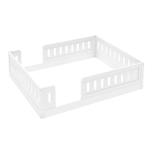 English Elm Wood Full Size Kids Platform Bed Solid Pine Guardrail Low Profile Safe Sleep Frame White N709P321458K