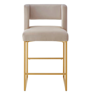 English Elm Modern Linen Upholstered Counter Stools with Gold Iron Frame Set of 2 for Kitchen W2186P263279