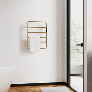 English Elm 18.7" Heated Towel Rack with Touchscreen Timer, 6-Bar Stainless Steel 150W Rapid Warm Carbon Fiber Brushed Gold T3177P305027