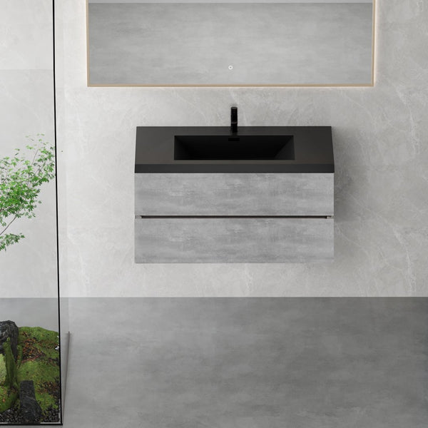English Elm 42" Floating Bathroom Vanity Wall Mounted Ash Cabinet Soft Close Integrated Basin W1573P155847