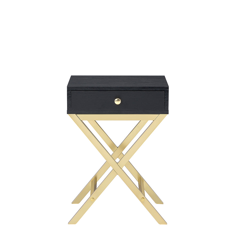English Elm Coleen Black & Brass Finish Accent Table with Drawer, Compact Rectangular Top, Elegant X Trestle Base B2726P277914