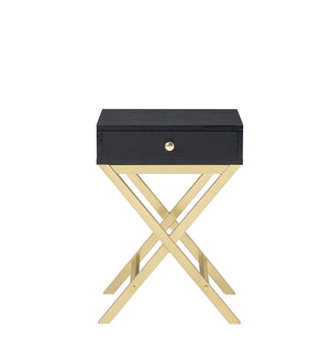 English Elm Coleen Black & Brass Finish Accent Table with Drawer, Compact Rectangular Top, Elegant X Trestle Base B2726P277914