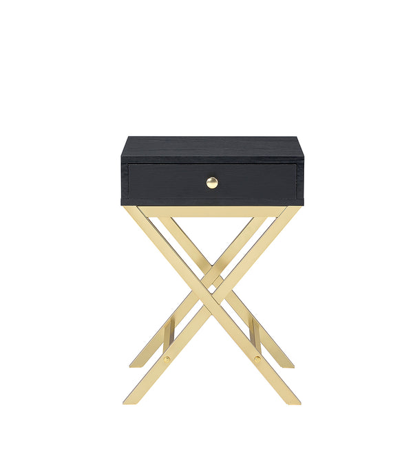 English Elm Coleen Black & Brass Finish Accent Table with Drawer, Compact Rectangular Top, Elegant X Trestle Base B2726P277914