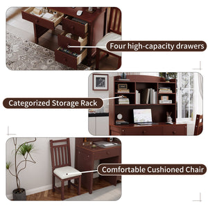 English Elm Vintage 40'' Home Executive Desk Set with Upholstered Chair and Built-In Bookshelf for Stylish Productivity Espresso 44 L x 23 W x 13.5 H N733P272894P