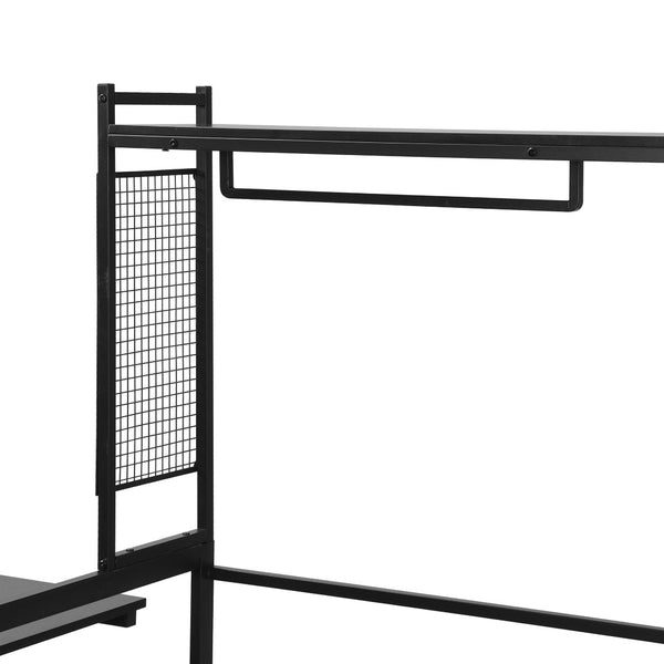 English Elm Twin Metal Daybed With Movable Desk, Shelves, Clothes Hanger & Industrial Design For Small Spaces N737P199195B-GIGA