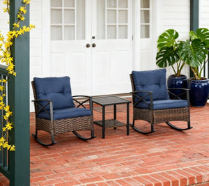 English Elm Rocking Chair Set Outdoor Pe Wicker Porch Conversation with Two Tier Coffee Table T3971P419123