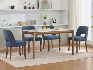 English Elm Wooden Modern Fabric Dining Chairs Set of 2 with Hollow-Out Back, Copper Nail Detail, Curved Legs Blue W1143P372914