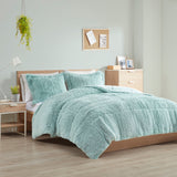 Intelligent Design Malea Glam/Luxury Shaggy Long Fur Comforter Mini Set ID10-2044 Aqua