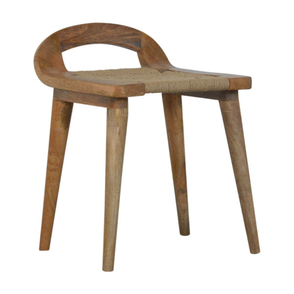 English Elm Soild Wood Raised Back Stool - Rustic Nordic Charm With Woven Rope Seat For Cozy Interiors B182P186201-GIGA