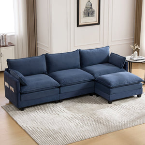 English Elm United We Win Modular Corduroy Sectional with Ottoman Low Profile Living Room Couch Navy W1568S00261
