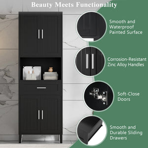 English Elm 70.9" High Freestanding Tall Bathroom Cabinet with Soft-Close Doors, Drawer & Adjustable Shelves for Organized Living Black N729P272001B