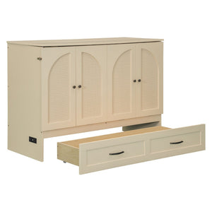 English Elm Full Size Murphy Bed Rattan Cabinet with Storage Drawers and Gold Hardware Gold N708S00009G