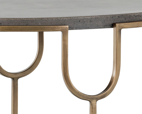 Sunpan Arya Oval Side Table - Antique Brass Iron Frame with Unique Concrete Top for Indoor & Outdoor Use