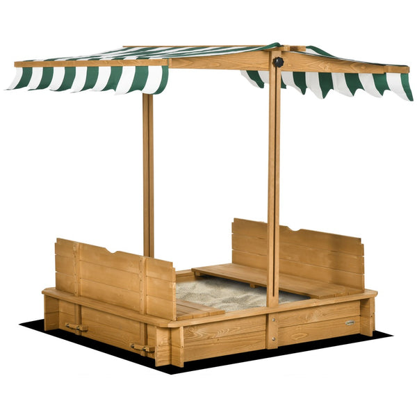 English Elm Outsunny Cedar Wood Kids Sandbox with Adjustable Canopy and Foldable Bench Seats W2225P200655