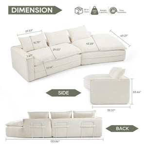 English Elm Modern Minimalist Modular Sectional Sofa - Plush Cloud Couch With Right-Facing Chaise For Cozy Living Spaces W2959S00014