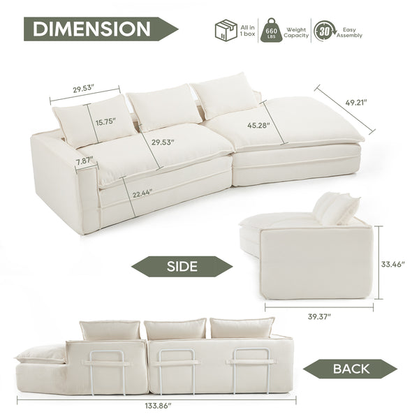 English Elm Modern Minimalist Modular Sectional Sofa - Plush Cloud Couch With Right-Facing Chaise For Cozy Living Spaces W2959S00014