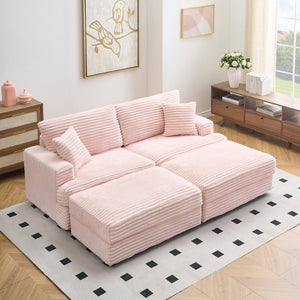 English Elm 88.58" Corduroy Three Seater Sofa with Four Toss Pillows for Modern Living Rooms W3356P312627