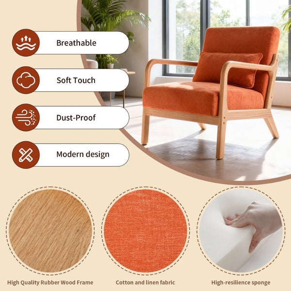 English Elm Mid Century Modern Accent Chair Rubberwood Frame with Lumbar Pillow for Living Room W2989P426392