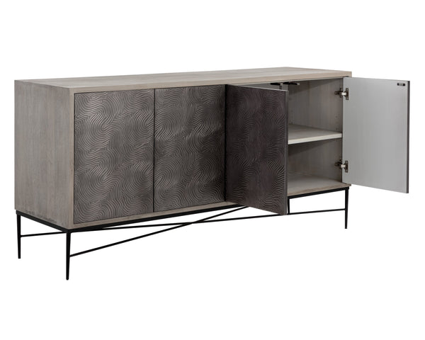 Sunpan Algarve Sideboard - Mid-Century Modern Design with Solid Mango Wood and Unique Artisan Craftsmanship Grey