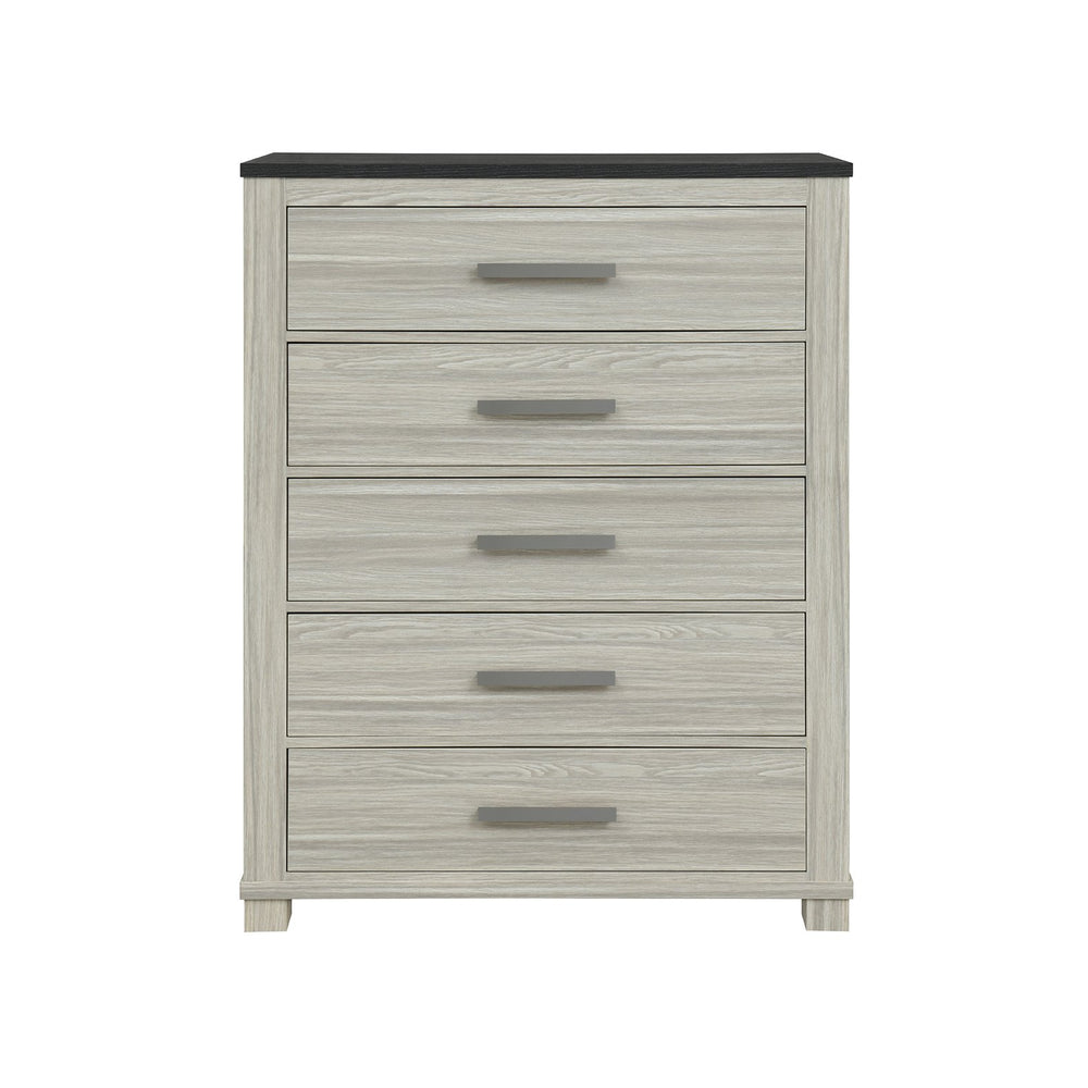 English Elm Augusta Solid Wood Chest with Dark Brown Top, Spacious Drawers and Silver Bar Handles, Stylish beige brown 43.11 L x 20.67 W x 57.28 H B201P390563