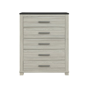 English Elm Augusta Solid Wood Chest with Dark Brown Top, Spacious Drawers and Silver Bar Handles, Stylish beige brown 43.11 L x 20.67 W x 57.28 H B201P390563