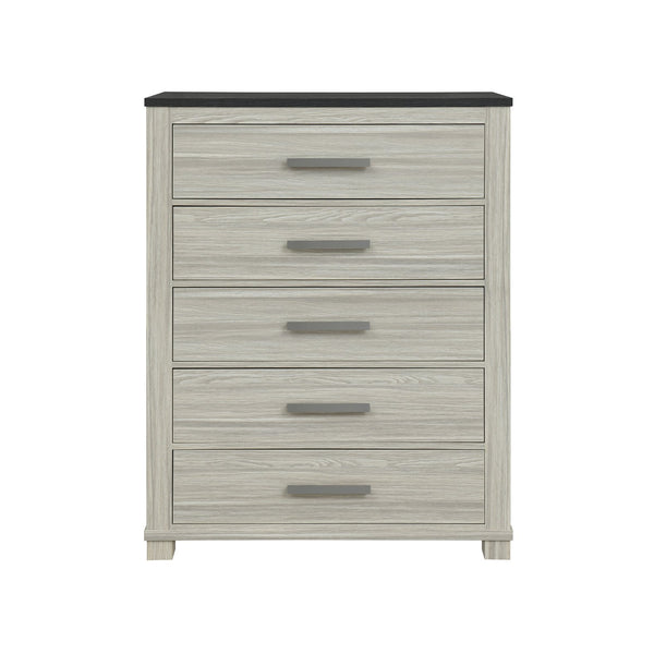 English Elm Augusta Solid Wood Chest with Dark Brown Top, Spacious Drawers and Silver Bar Handles, Stylish beige brown 43.11 L x 20.67 W x 57.28 H B201P390563