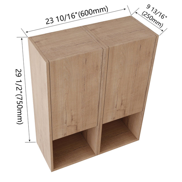 English Elm 24" Bathroom Side Cabinet - Wall-Mounted Design, Soft-Close Doors, Durable Plywood, Space-Saving Storage W999S00373