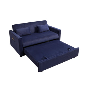 English Elm Futon 3-in-1 Corduroy Sofa Bed with Adjustable Backrest, Pull-Out Sleeper and Storage Pocket Blue W3138P281699