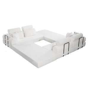 English Elm L Shaped Corduroy Sectional Sofa Converts to Sleeper Bed Space Saving Modular Couch Beige W5532S00002