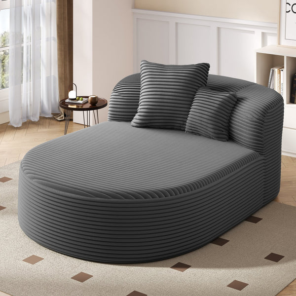 English Elm Modern Chaise Lounge Sofa oversized corduroy chaise with high-density foam, spring support & pillows Gray N719P329129E