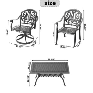 English Elm 7-piece Cast Aluminum Outdoor Dining Set with Carved Relief Detail and Swivel Chairs W1710S00619