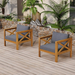 English Elm Christopher Knight Home® - Patio Conversation Set - Elegant Acacia Wood Chairs & Teak-Finish Side Table With Cushions, Outdoor Comfort N770P264304G_N770P313252L