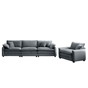 English Elm Mid-Century Modern Sofa Set: Stylish 3-Seater & Single Seat With Pillows For Cozy Living Spaces W714S00756