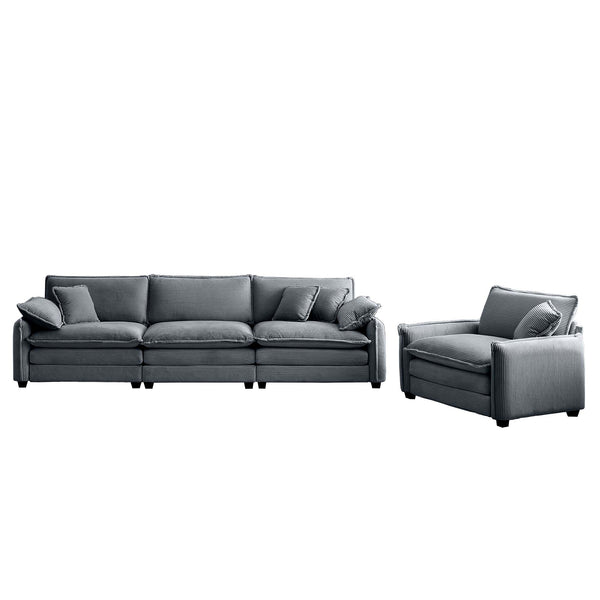 English Elm Mid-Century Modern Sofa Set: Stylish 3-Seater & Single Seat With Pillows For Cozy Living Spaces W714S00756