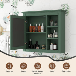 English Elm 30'' Modern Medicine Cabinet Wall Mirror with Hidden Storage and Adjustable Open Shelves for Bath Green WF318452AAF