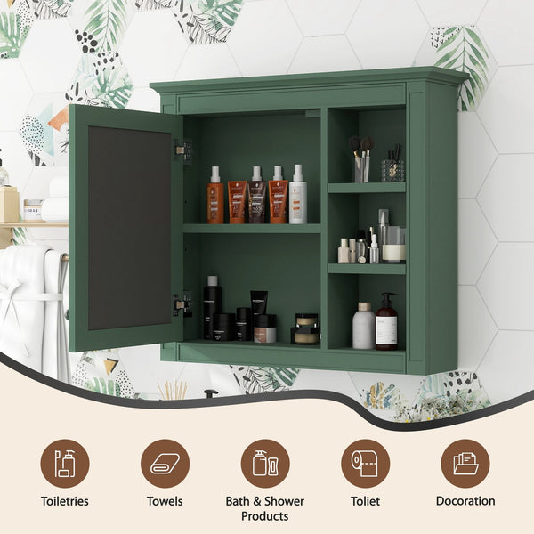 English Elm 30'' Modern Medicine Cabinet Wall Mirror with Hidden Storage and Adjustable Open Shelves for Bath Green WF318452AAF