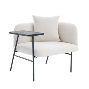 English Elm Leisure Linen Accent Chair with Built-in Side Table Pockets and Lumbar Pillow Modern Beige W395P453307