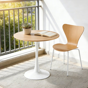 English Elm 31.5" Round Mdf Pedestal Dining Table Mid-century Modern Sculpted Base Seats Four Oak W234P405177