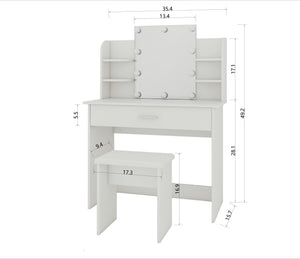 English Elm One drawer dresser table Ancient White Vanity with Stool, Adjustable Mirror, Compact Elegant Makeup Station W2139P306364