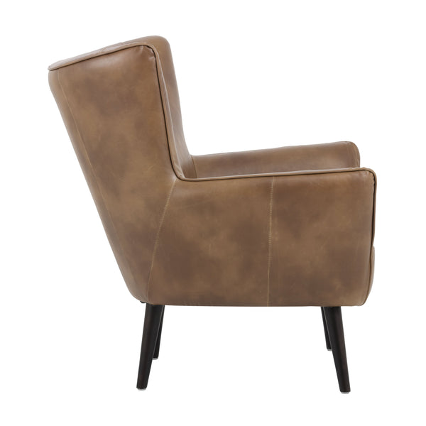 Sunpan Luther Lounge Chair - Mid-Century Modern Design with Faux Leather and Espresso Wood Legs for Comfort Tobacco Tan