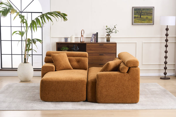 English Elm LY-029B Modern Convertible Chaise Sectional Sofa — Orange 3-Seater Modular L-Sofa, Plush Foam Comfort W2231S00026