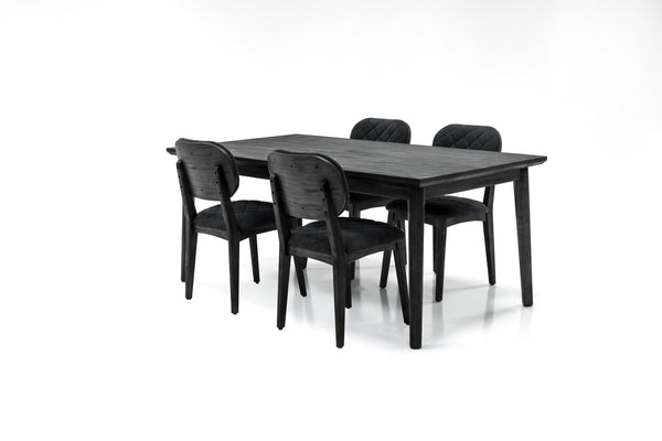 English Elm Haelen Midnight Open Back Dining Chair Set of 2 - Black Fabric, Acacia Legs, 19" Seat Height, Modern Design B2736P354338